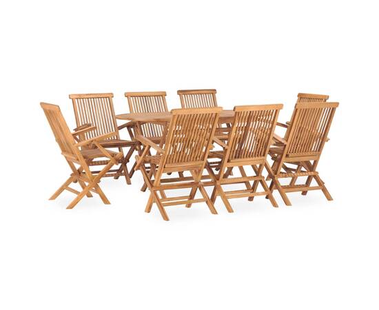 Set mobilier de exterior pliabil, 9 piese, lemn masiv de tec