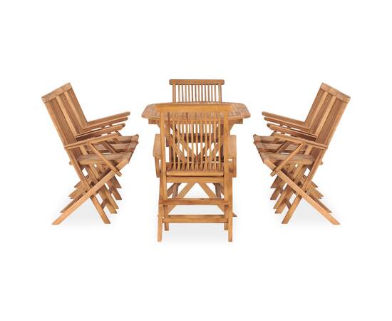 Set mobilier de exterior pliabil, 9 piese, lemn masiv de tec, 2 image