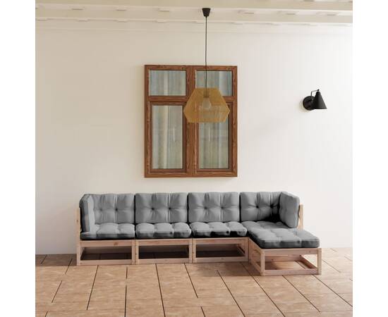 Set mobilier de grădină, 5 piese, cu perne, lemn masiv de pin