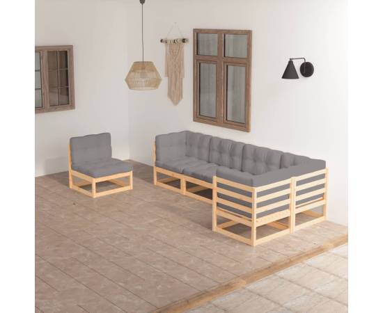 Set mobilier de grădină cu perne, 6 piese, lemn masiv de pin