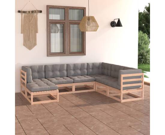 Set mobilier de grădină cu perne, 7 piese, lemn masiv de pin