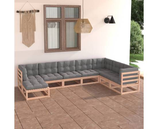 Set mobilier de grădină cu perne, 8 piese, lemn masiv de pin