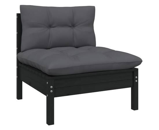 Set mobilier grădină cu perne, 8 piese, negru, lemn masiv pin, 4 image