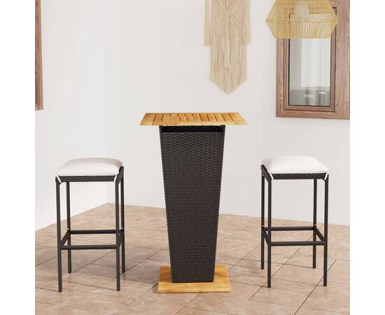 Set mobilier bar de grădină cu perne, 3 piese, negru, poliratan