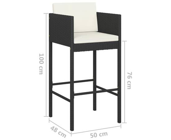 Set mobilier bar de grădină cu perne, 3 piese, negru, poliratan, 9 image