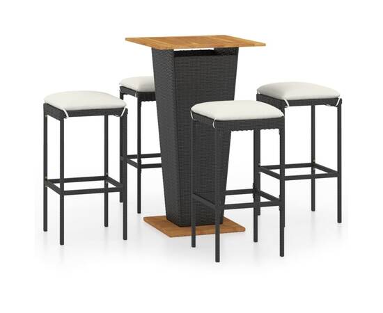 Set mobilier bar de grădină cu perne, 5 piese, negru, poliratan, 2 image