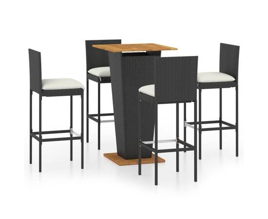 Set mobilier bar de grădină cu perne, 5 piese, negru, poliratan, 2 image