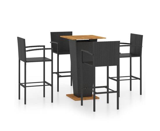 Set mobilier bar de gradină, 5 piese, negru, 2 image