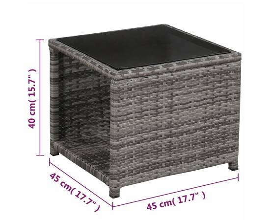 Set mobilier bistro cu perne, 3 piese, gri, poliratan, 7 image