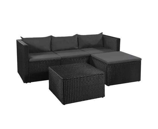 Set mobilier de grădină, 3 piese, negru & gri, poliratan