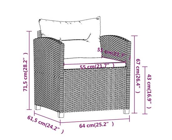 Set mobilier de grădină cu perne, 3 piese, gri, poliratan, 9 image