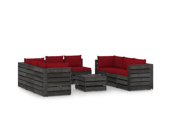 Set mobilier de grădină cu perne, 9 piese, gri, lemn tratat