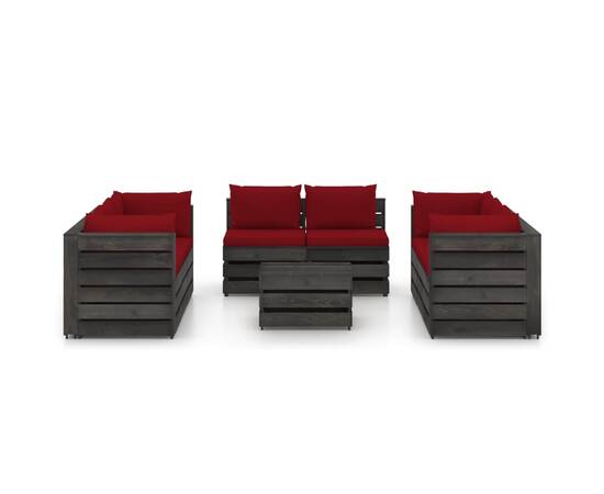 Set mobilier de grădină cu perne, 9 piese, gri, lemn tratat, 2 image