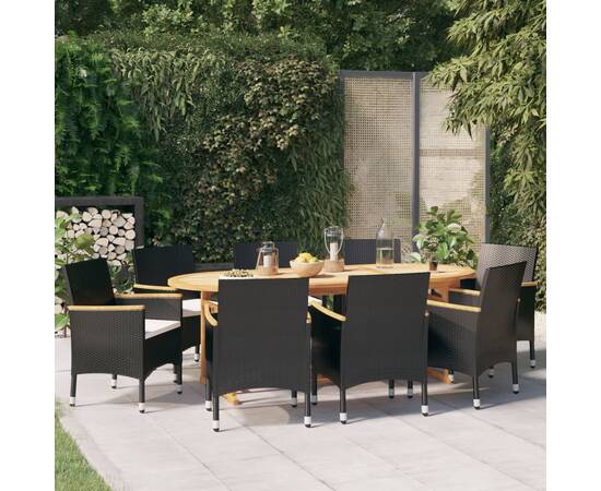 Set mobilier de grădină cu perne, negru, 9 piese