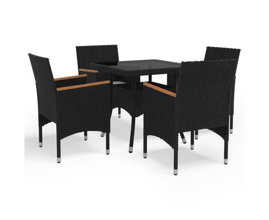 Set mobilier grădină, 5 piese, negru, poliratan și lemn acacia