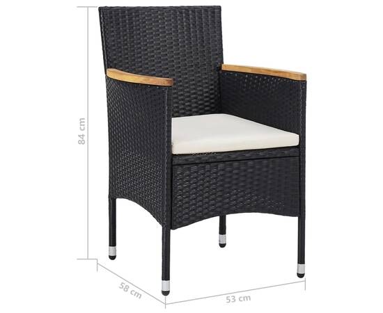 Set mobilier grădină, 5 piese, negru, poliratan și lemn acacia, 11 image