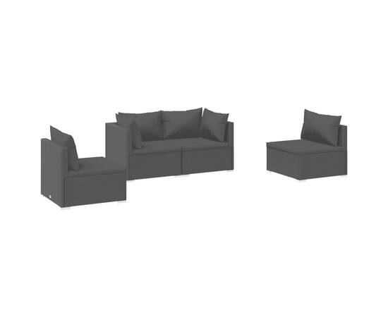 Set mobilier de grădină cu perne, 4 piese, negru, poliratan, 2 image