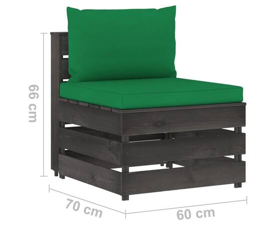 Set mobilier de grădină cu perne, 6 piese, gri, lemn tratat, 9 image