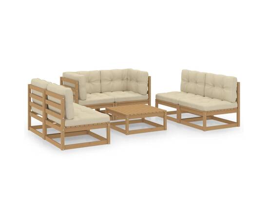 Set mobilier de grădină cu perne, 7 piese, lemn masiv de pin, 2 image