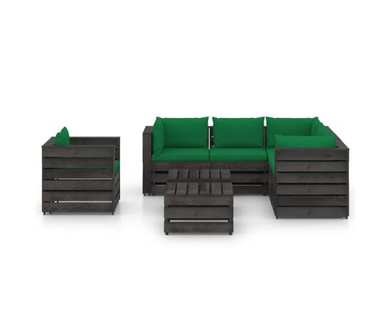 Set mobilier de grădină cu perne, 8 piese, gri, lemn tratat, 2 image