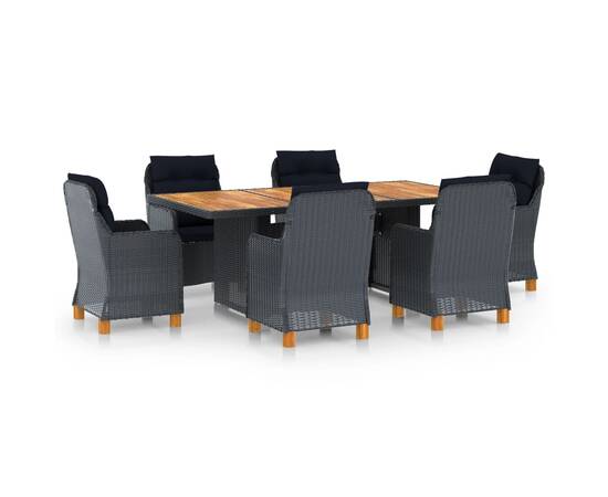 Set mobilier exterior cu perne, 7 piese, gri închis, poliratan