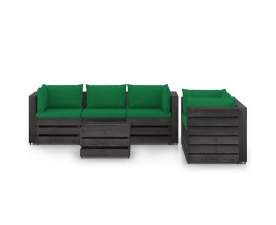 Set mobilier grădină, 6 piese, cu perne, gri, lemn tratat, 2 image