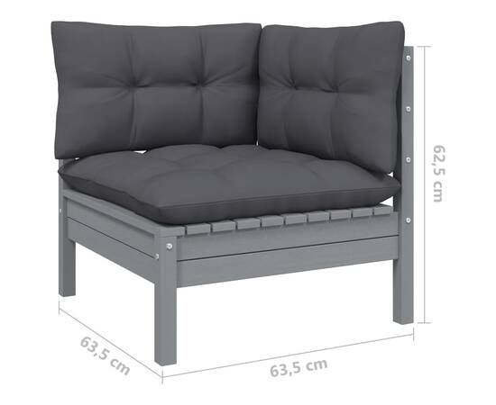 Set mobilier grădină cu perne, 10 piese, gri, lemn masiv pin, 6 image