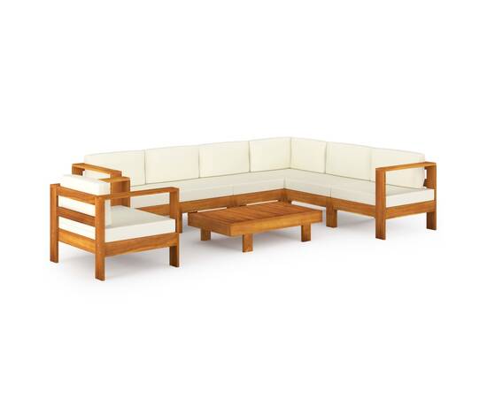 Set mobilier grădină perne alb/crem, 8 piese, lemn masiv acacia, 2 image