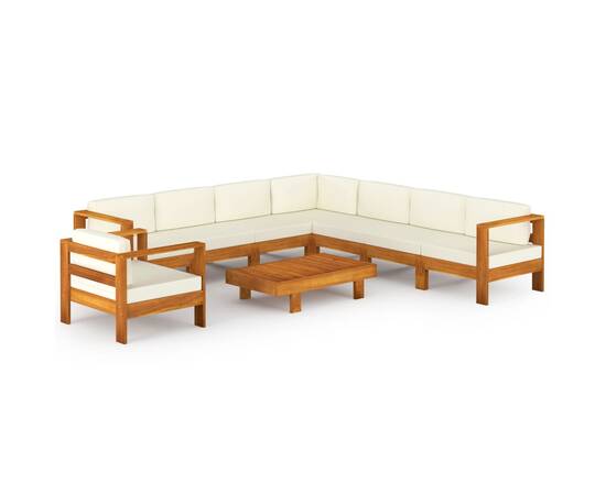 Set mobilier grădină perne alb crem, 9 piese, lemn masiv acacia, 2 image