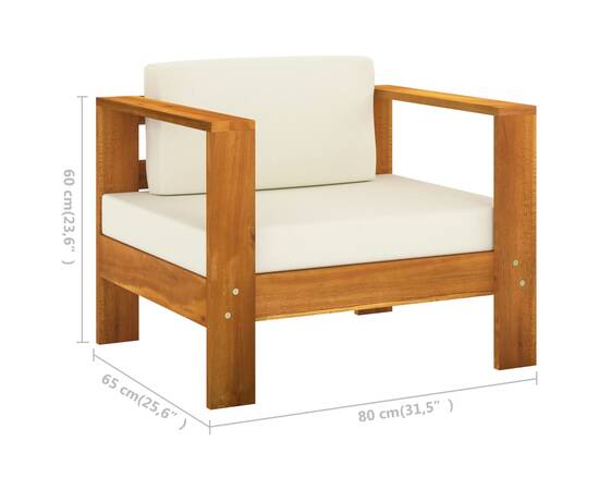 Set mobilier grădină perne alb crem, 9 piese, lemn masiv acacia, 8 image