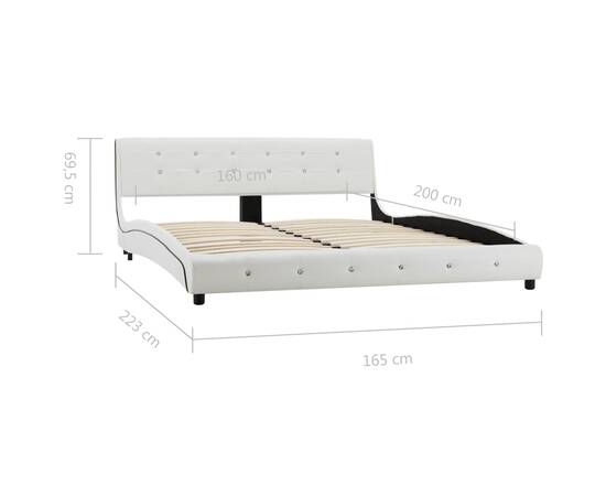 Cadru de pat, alb, 160 x 200 cm, piele ecologică, 8 image