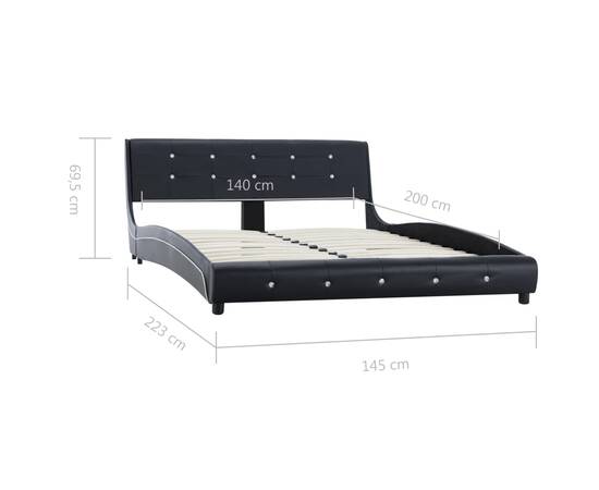 Cadru de pat, negru, 140 x 200 cm, piele artificială, 8 image