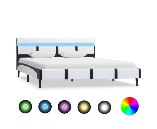 Cadru de pat cu led, alb, 120 x 200 cm, piele ecologică
