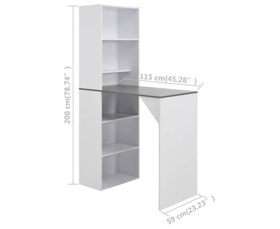 Masă de bar cu dulap, alb, 115 x 59 x 200 cm, 6 image