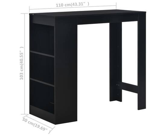 Masă de bar cu raft, negru, 110 x 50 x 103 cm, 6 image