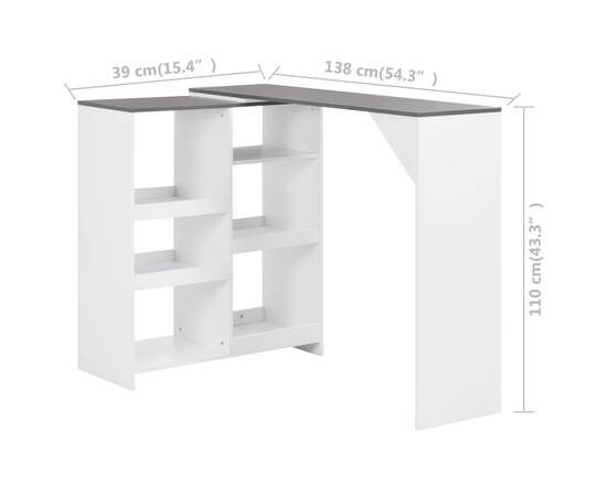 Masă de bar cu raft mobil, alb, 138x39x110 cm, 6 image