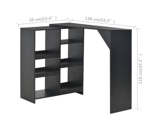 Masă de bar cu raft mobil, negru, 138x39x110 cm, 6 image