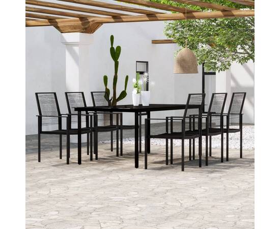 Set de mobilier pentru grădină, 7 piese, negru