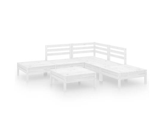 Set mobilier de grădină, 6 piese, alb, lemn masiv de pin, 2 image