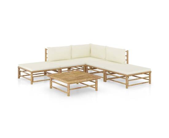 Set mobilier de grădină cu perne, 6 piese, alb crem, bambus