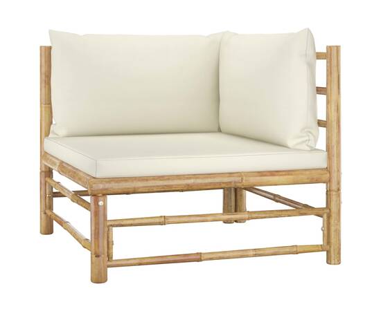 Set mobilier de grădină cu perne, 6 piese, alb crem, bambus, 3 image