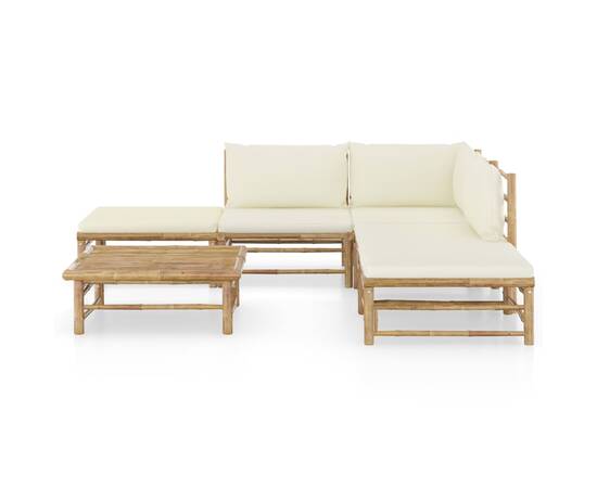 Set mobilier de grădină cu perne, 6 piese, alb crem, bambus, 2 image