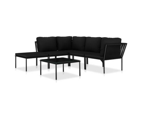 Set mobilier de grădină cu perne, 6 piese, negru, pvc, 2 image