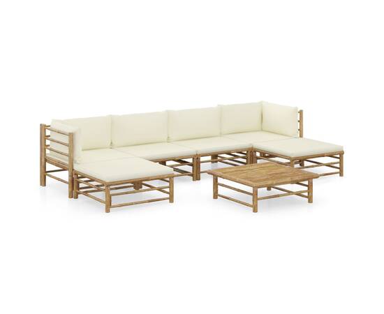 Set mobilier de grădină cu perne, 7 piese, alb crem, bambus