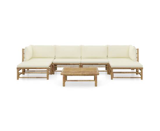 Set mobilier de grădină cu perne, 7 piese, alb crem, bambus, 2 image
