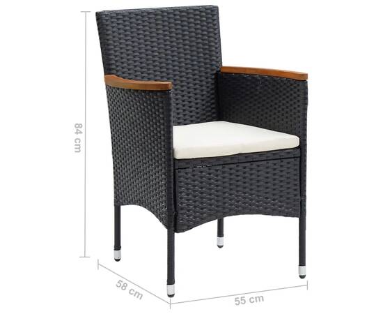 Set mobilier de grădină cu perne, 9 piese, negru, poliratan, 11 image