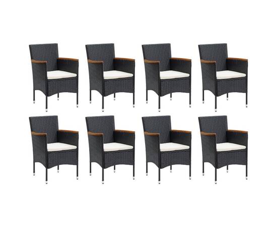 Set mobilier de grădină cu perne, 9 piese, negru, poliratan, 3 image