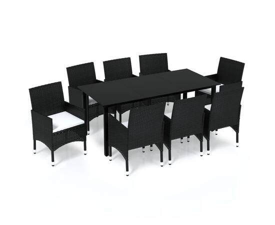 Set mobilier de grădină cu perne, 9 piese, negru, poliratan, 2 image