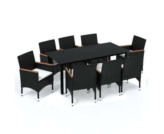 Set mobilier de grădină cu perne, 9 piese, negru, poliratan, 2 image