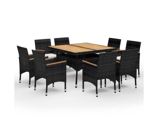 Set mobilier de grădină, 9 piese, negru, poliratan/lemn acacia, 2 image